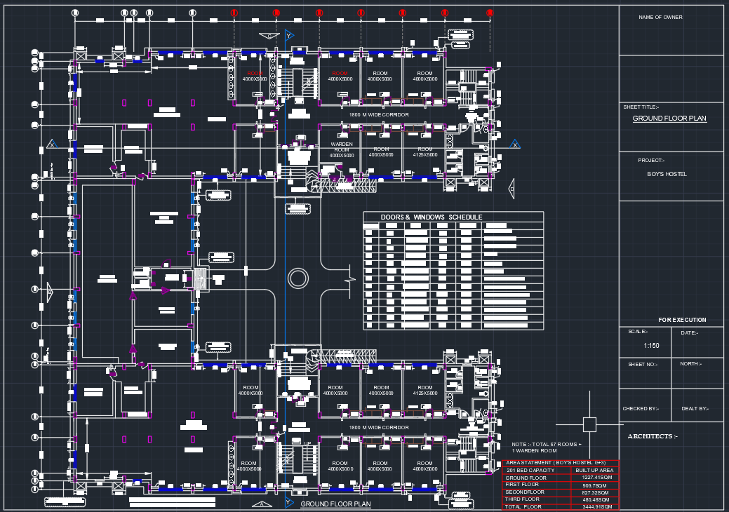 Boy's hostel floor plan